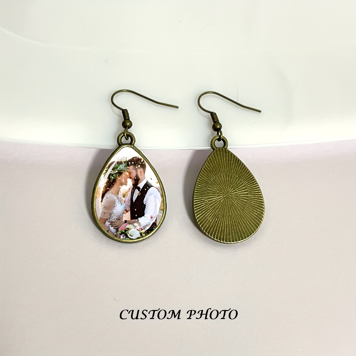 TEMU 1 Pair Personalized Dangling Earring Customized Logo Photo Droplet Shaped Pendant Earrings Suitable For Women For Daily Party Accessories Custom