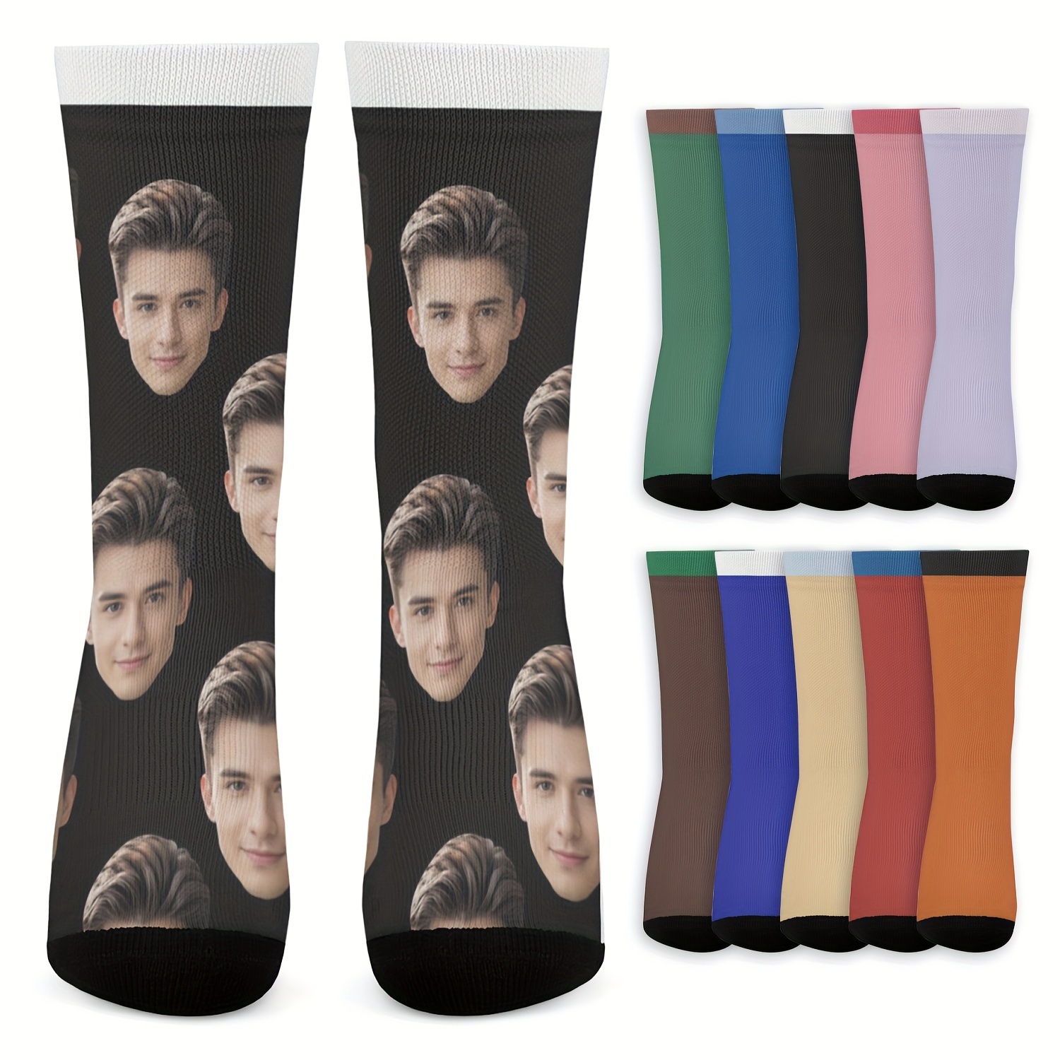 

1 Pair Of Men's Knitted Funny Face Pattern Crew Socks Support Personal Photo Customization, Comfy & Breathable Elastic Socks, For Gifts, Parties And Daily Wearing