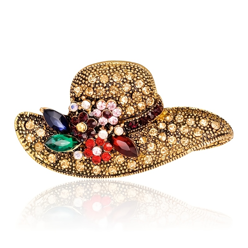 TEMU A Retro Elegant Luxurious Sparkling Hat Brooch For Clothing Accessories, Decorated With Cubic Synthetic Zirconia Accents, Suitable For Women