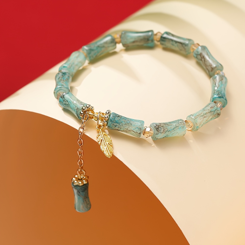 Glass Bamboo Bead Bracelet with Charm Pendant - No Plating