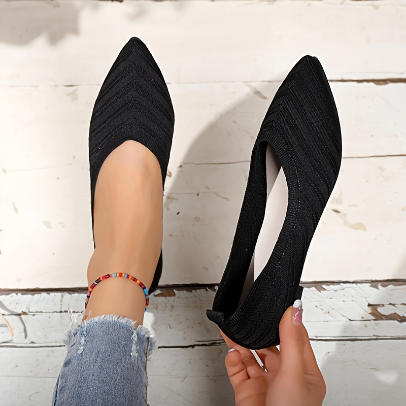 breathable womens slip on flats soft sole lightweight knit upper pointed toe casual shoes in black  able and versatile for casual attire     fly woven upper