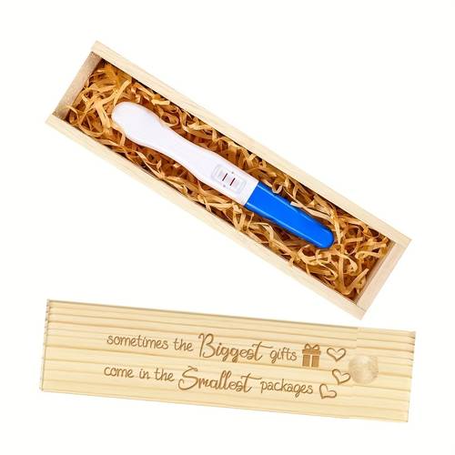 pregnancy wooden announcement gift pregnancy test keepsake box laser engraved surprise announcement gift with fiber ribbon for husband and grandparents 8x2x1 2in