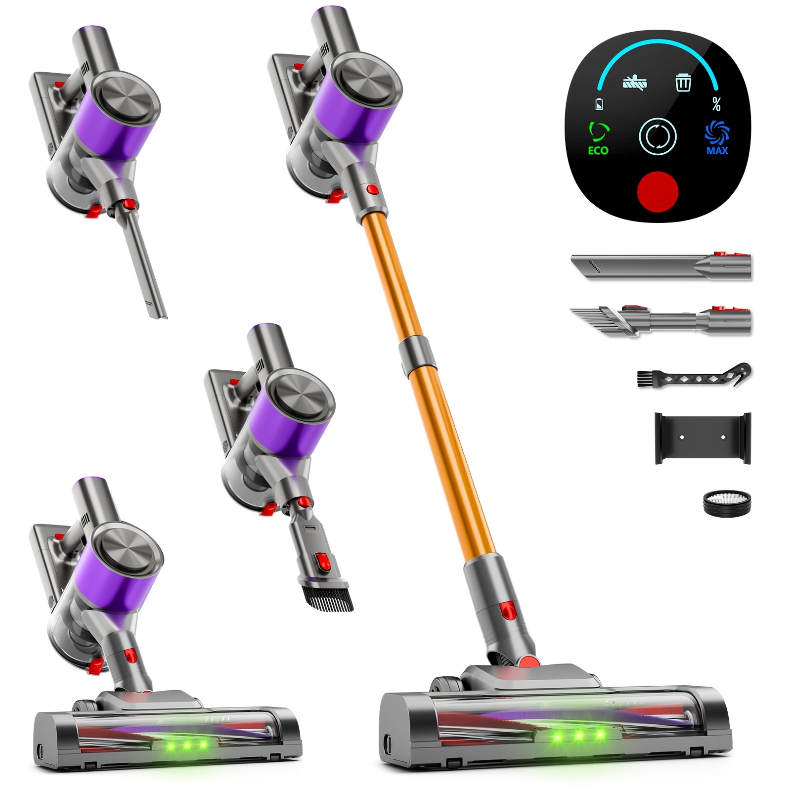 TEMU Cordless Vacuum Cleaner With 58kpa Suction, Featuring A Self-standing Design, Handheld , Led Electric Floor Brush, Lightweight Build, And Strong . This 6-in-1 Is Ideal For Carpets, Pet Hair