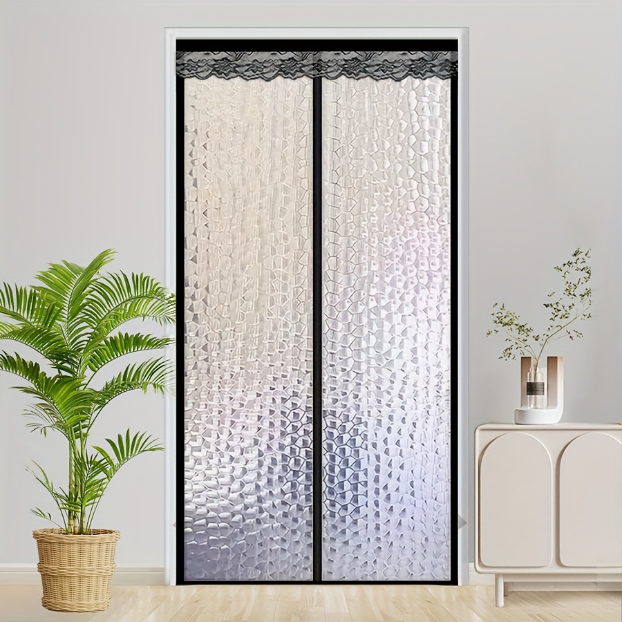 

1pc Modern Geometric Pattern Magnetic Thermal Insulated Door Curtain With Auto Closer - Eva Material, Hand Wash Only, , Unlined, For Room Types, Use Without Electricity