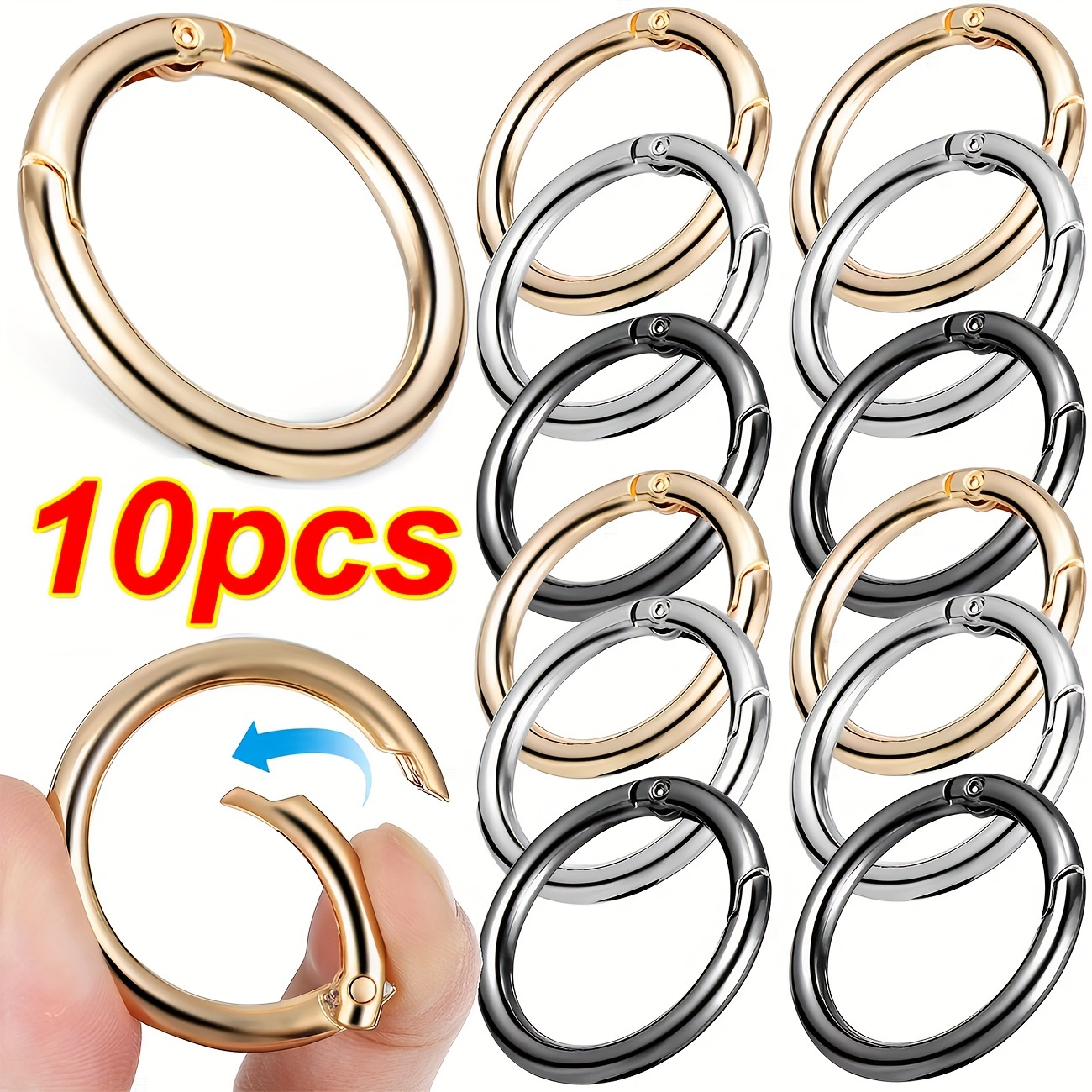 

10pcs Alloy Key Ring Findings Spring Clasp Keychain Open Jump Rings For Handbags Jewelry Accessories