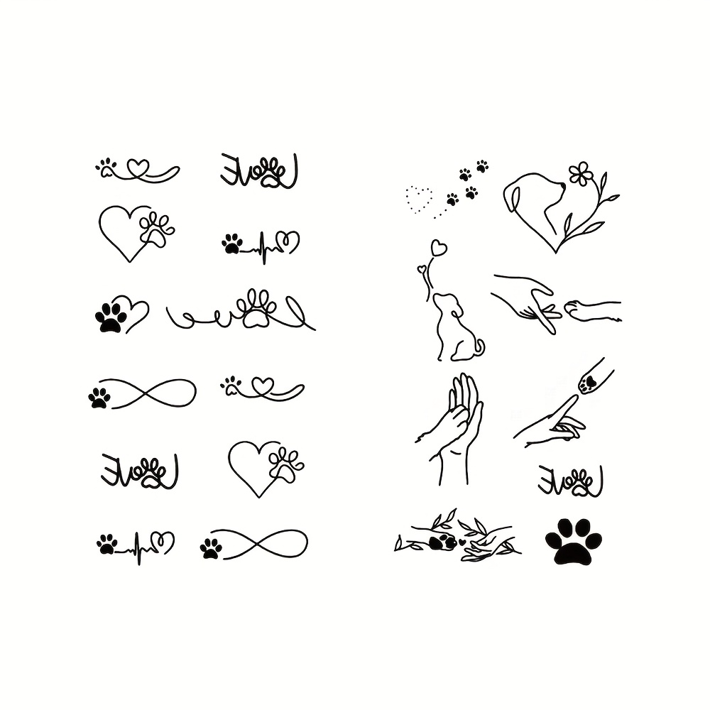 2 Waterproof Temporary Tattoo Stickers Featuring Dog , Roses, Heart Shapes, And Minimalist Designs For And , Suitable For , Neck, Wrists, And Fingers For Men And Women