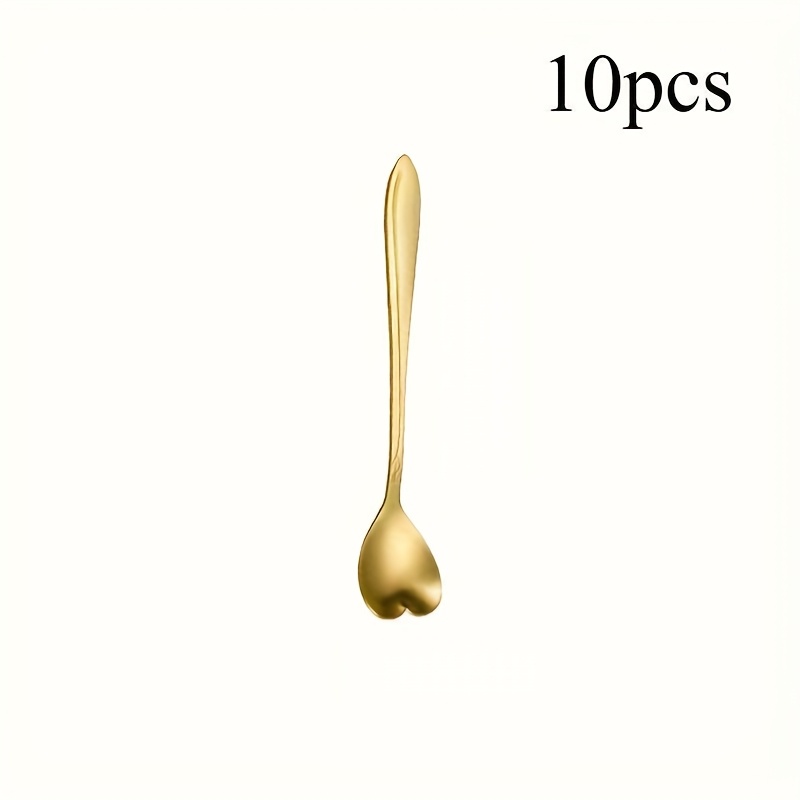 Image of Set Of 10 -shaped Stainless Steel Dessert Spoons, Suitable For Mixing Ice Cream, Coffee, And Cocktails; Tools And A Wonderful Gift