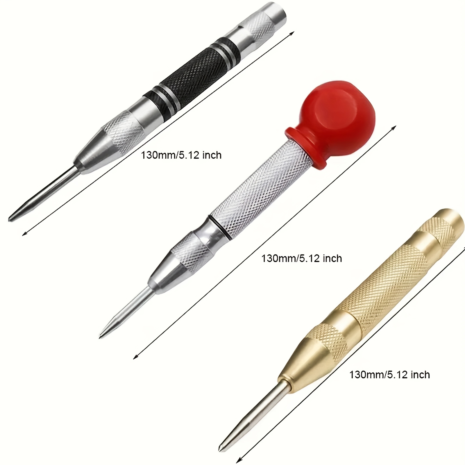 TEMU 3pcs Automatic Center Punch Set - Adjustable Spring Loaded Metal Drill Tool With Strong, Precision Center Hole Punch For Metalworking,