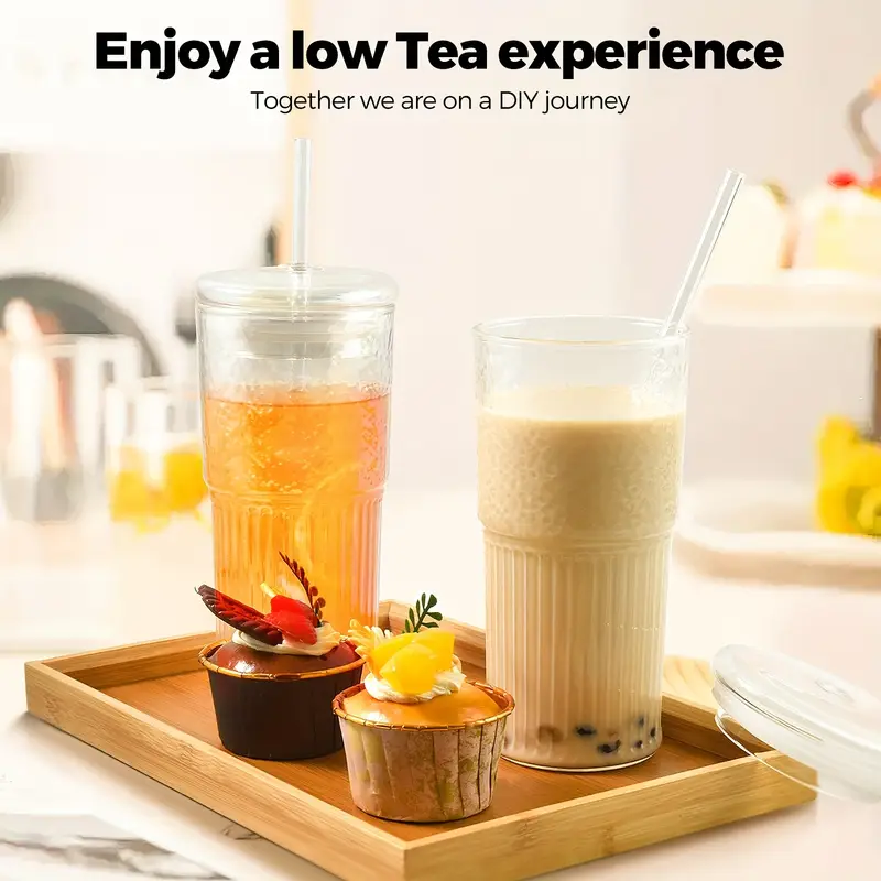 2pcs 20oz glass tumbler set with lids and glass straws reusable iced coffee cups juice and milk bottles perfect family gift Product details 3