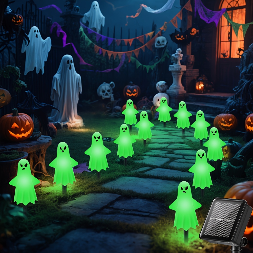 TEMU Lot de 12 lampes solaires d'Halloween, 8 modes d'éclairage, IP44, décoration de pelouse extérieure pour les fêtes, lumières de décoration