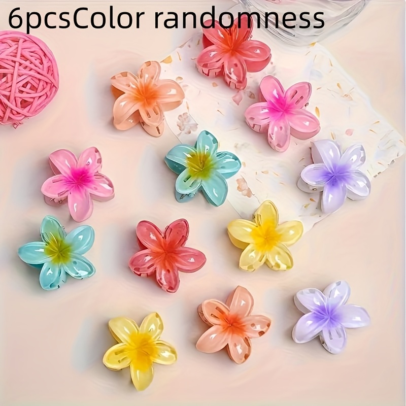 Image of 6-pack 3cm/1.18in Mini Jelly-colored Flower-shaped Hair Clips, Elegant And Cute Plastic Hair Clip Set - Floral Shark Hair Accessories (random Color)