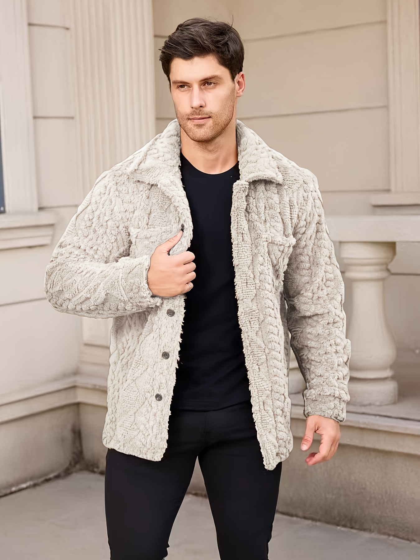 men's winter jacket loose fit button coat button closure Temu