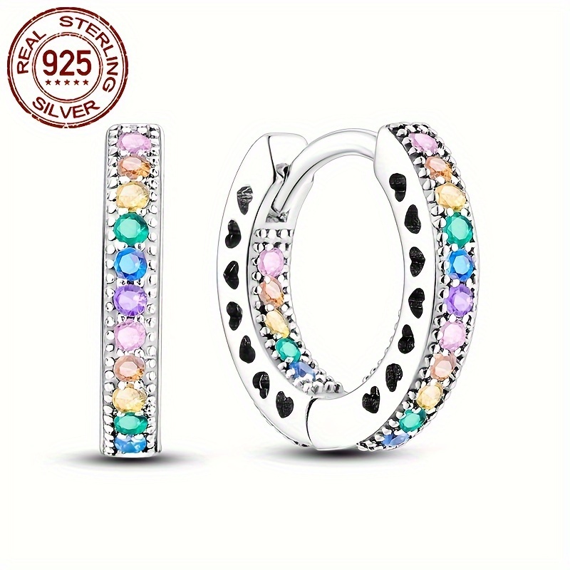 

1 Pair Of 925 Sterling Silvery Inside And Outside Double Color Earrings Hypoallergenic Earrings Sparkly Zirconia Elegant Female Girl Gift Wedding Party Jewelry