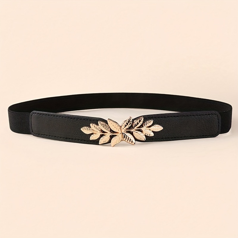 2pcs Women'S Belt Set | Fashion Elastic Waist Seal, Versatile Dress And Shirt Decorative Straps, Fiber, Zinc Alloy Golden Buckle