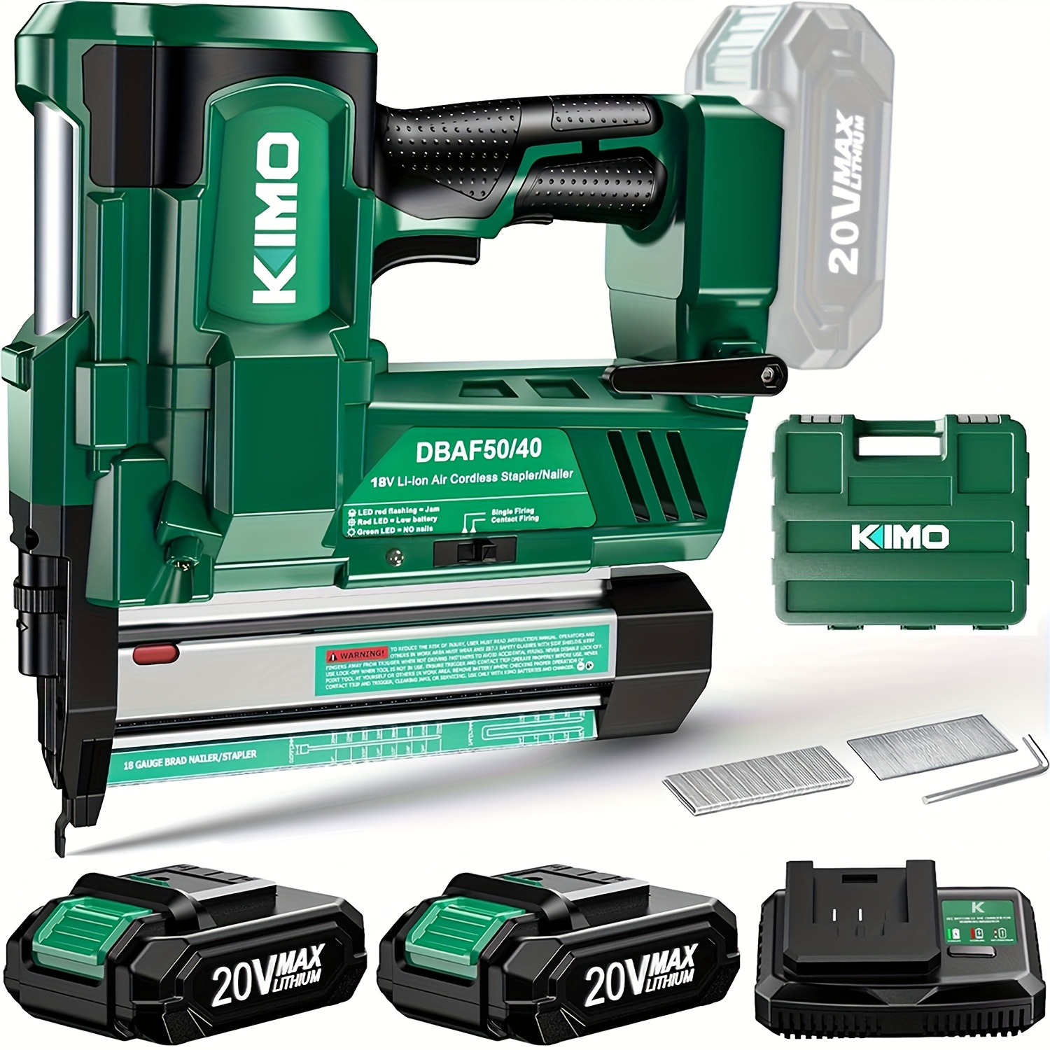 TEMU Kimo 18 Gauge Nail Gun Battery Powered W/ .0 Battery & Charger, 2 In 1 Cordless Brad Nailer/electric Stapler, Adjustable Depth, 1000pcs Nails,
