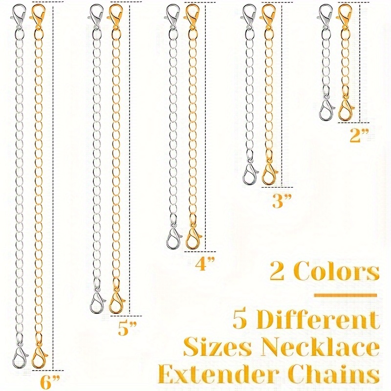 10pcs Golden Silvery Chain Extender for Necklace, Copper Alloy Bracelet Chain Extender for Women s Bangle Anklet for Jewelry Making 5.08cm 7.62cm 10.16cm 12.7cm 12.7cm 15.24cm