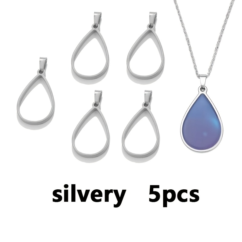 TEMU 5pcs Teardrop Open Back Bezel Pendants Stainless Steel Ring Frame Pendants Geometric Blanks Charms Hollow Frame Pendant Cabochon Settings For