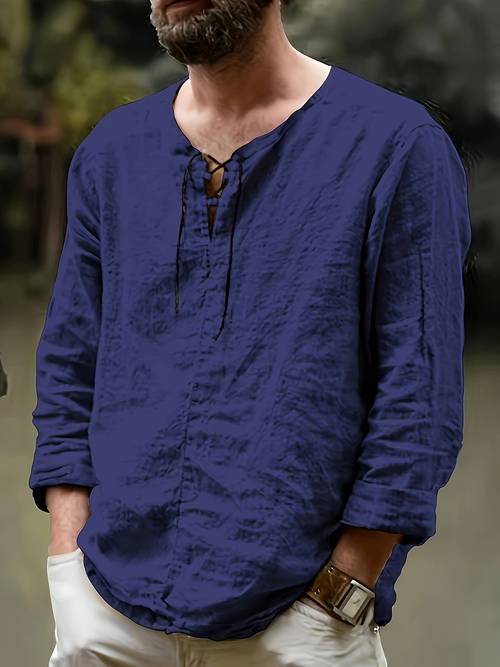 chemise à manches longues and and pour homme en , t-shirt de plage décontracté style hippie, chemise conventionnelle avec cordon de serrage