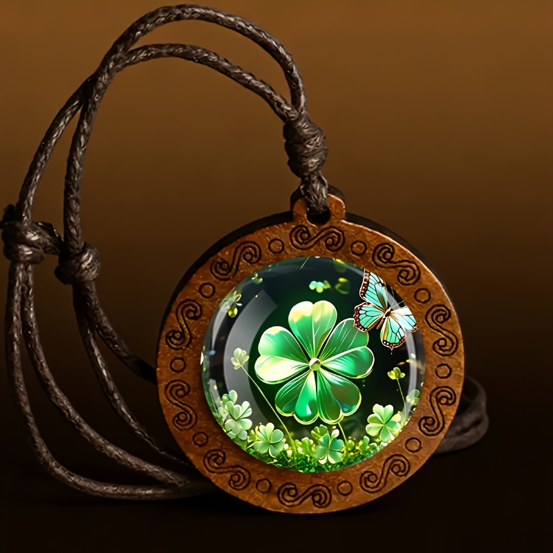 TEMU Clover Dance Wooden Necklace, Retro Easy Small Gift, Small Present For . Easy And Fashionable Accessory, Casual Wear For Individual Style,