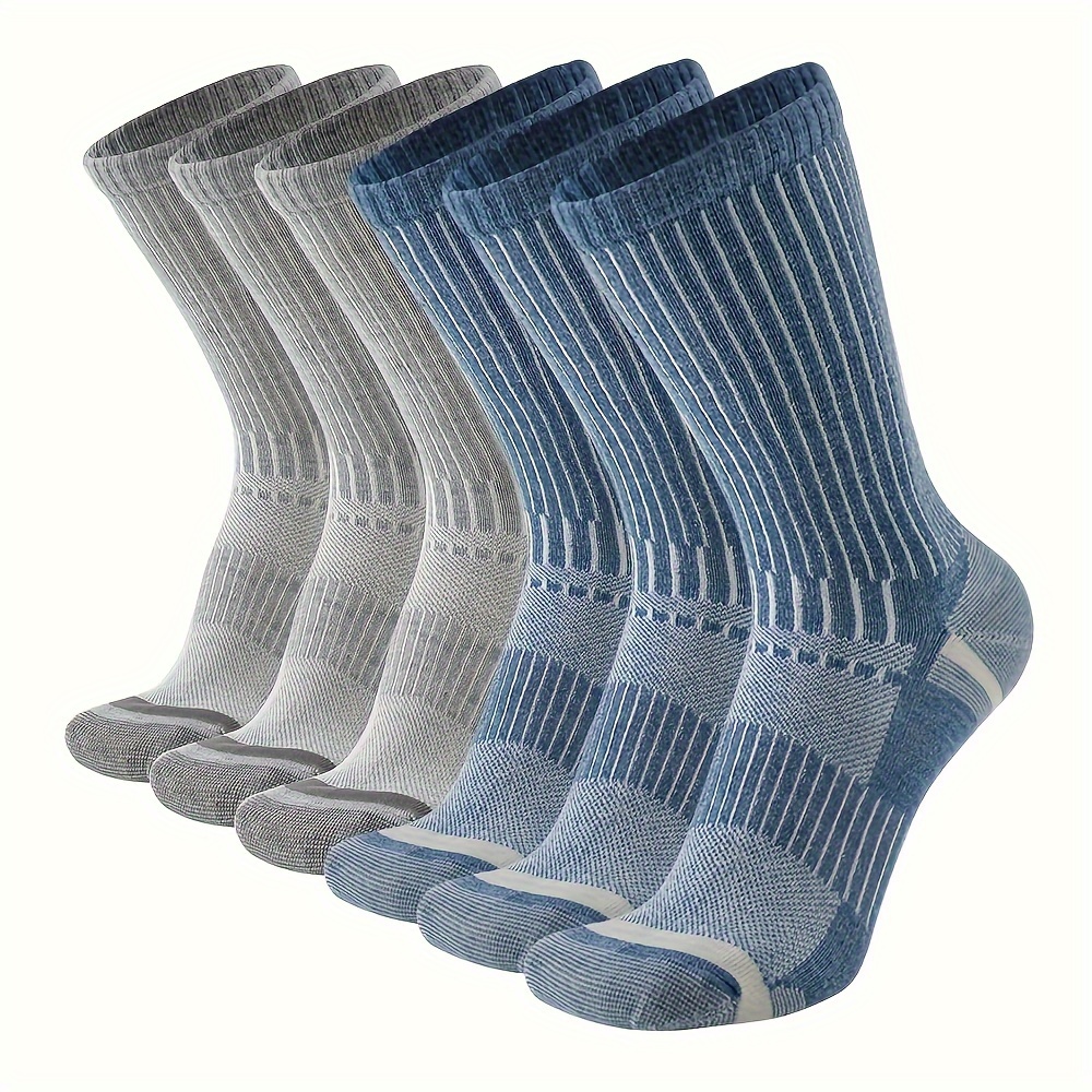 

6 Pairs Of Men's Anti Odor & Sweat Absorption Knitted Plus Size Crew Socks, Comfy & Breathable Elastic Sport Socks, For All Seasons