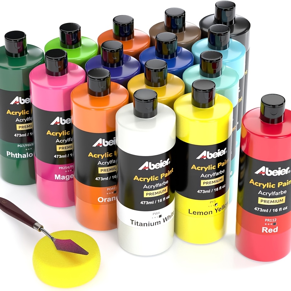 Image of Supplies. Acrylic Paint Set 473ml X15 Matte End Painting On Crafts Wood Ceramic Ideal For Beginners Quick Drying Waterproof And Non-fading