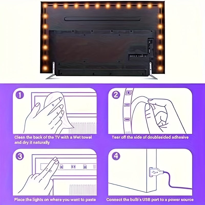 LED светлинна лента с AR сензор за цветно зрение, въжеста светлина, интелигентна LED подсветка за телевизор, подходяща за екрани 76.2-203.2 см, дистанционно и бутонно управление, синхронизация с музика, USB захранване, затъмняване, декорация за всекидневна, спалня, игрална стая