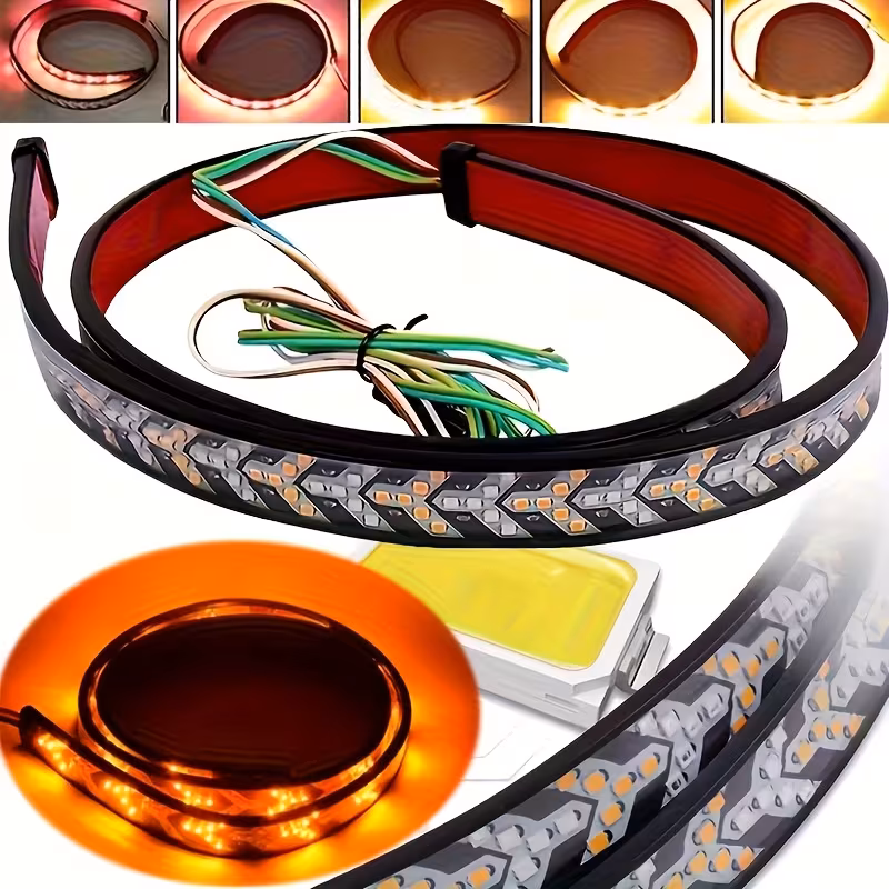 a 120 cm long led light strip designed for off road vehicles featuring arrow shapes and flowing red and yellow lights this car atmosphere light strip serves as a decorative neon addition to the back of a truck and for a considerate gift Product details 2