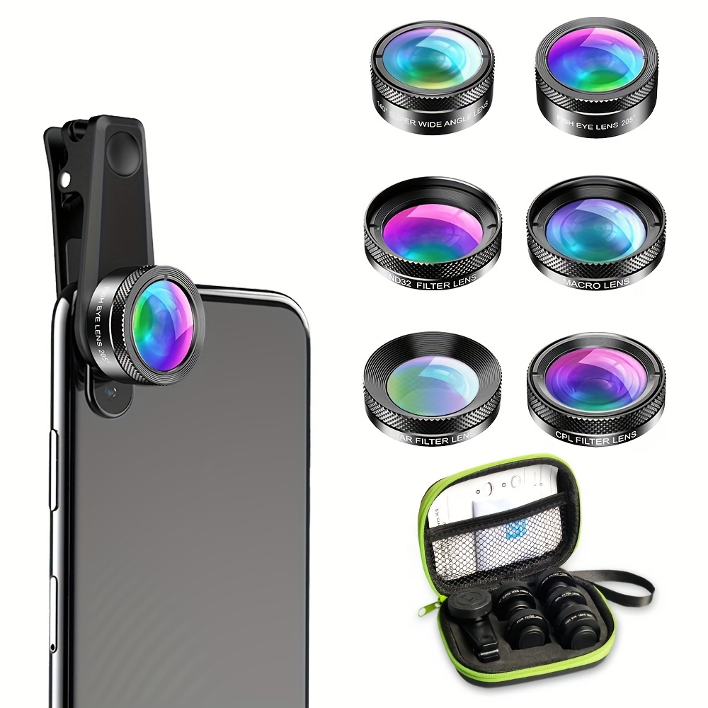 

Kit d'objectifs universels 6 en 1 pour appareil photo de téléphone APEXEL, clip-on professionnel en d'aluminium - Objectifs , macro, , , et pour la photographie sur smartphone