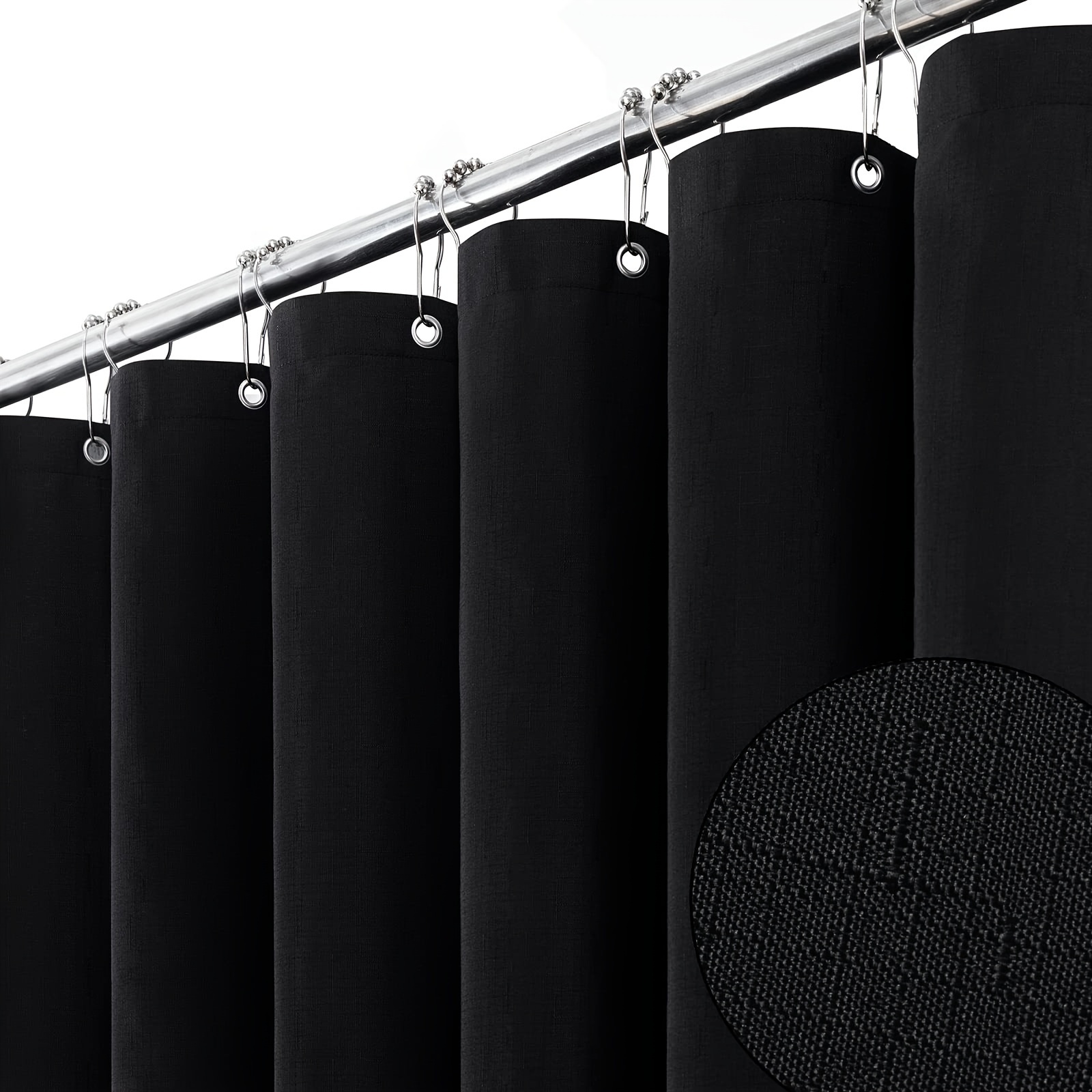 

Waterproof Black Shower Curtain - Heavy-duty, Machine Washable Fabric For Bathtub & Shower, 71x71 Inches