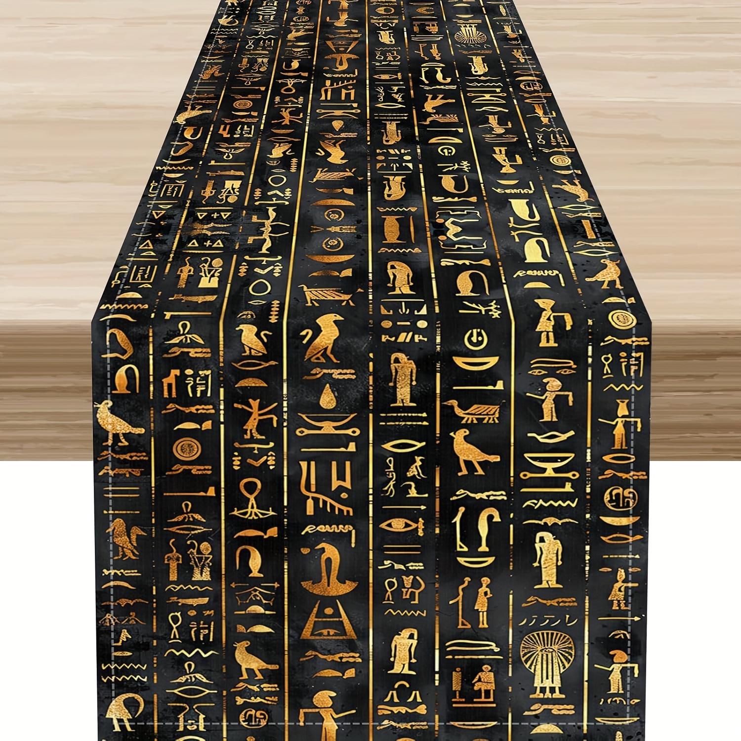 TEMU 1pc, Dokriy, Egyptian Table Runner, Retro Egypt Mythology African Hieroglyphics Murals Black Pattern Coffee Table Center Decor For And Dining