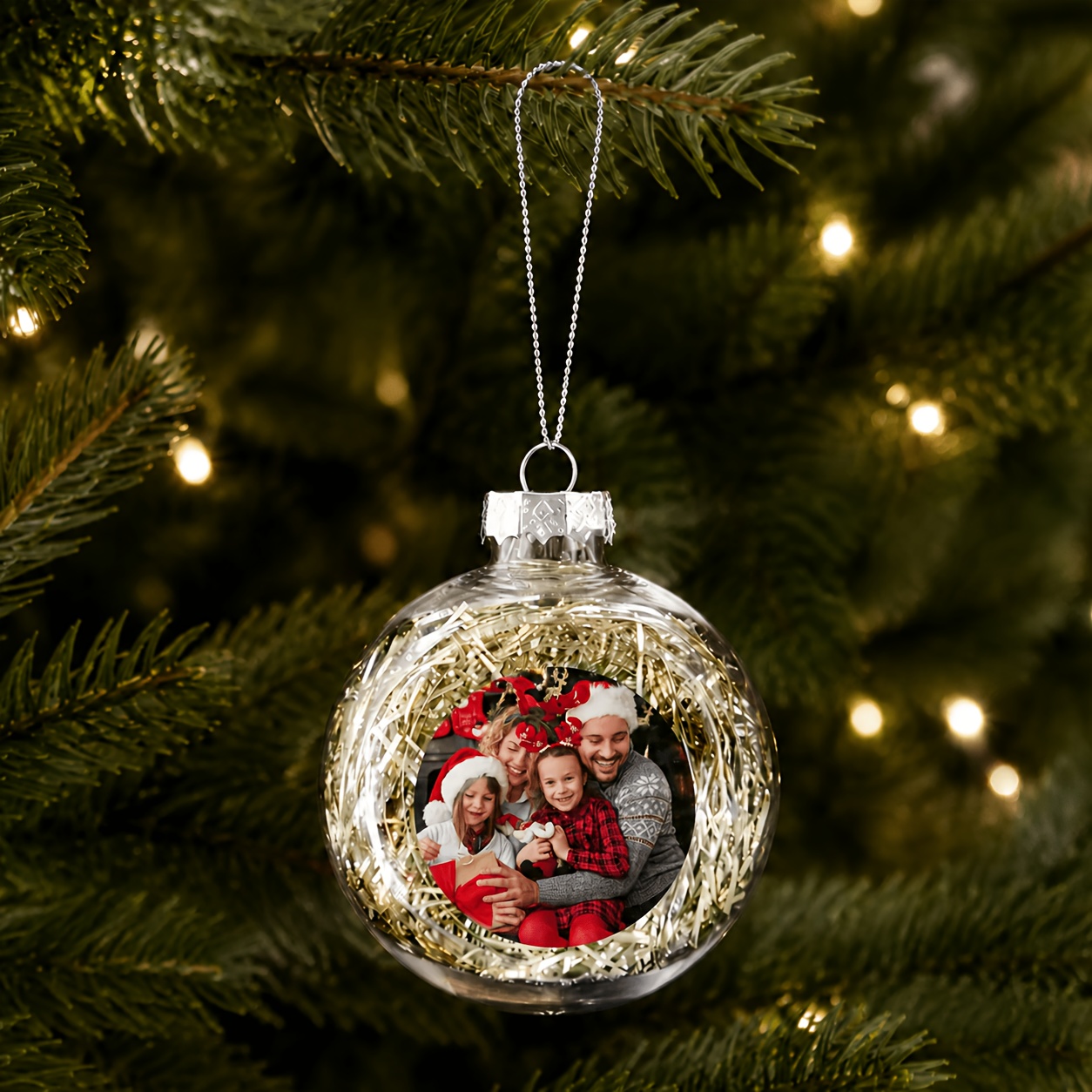 TEMU 1pc Personalized Photo Christmas Ball Ornaments - Family Couple Pet Picture Pendants With Your Own Picture, Transparent Plastic Tree Decorations