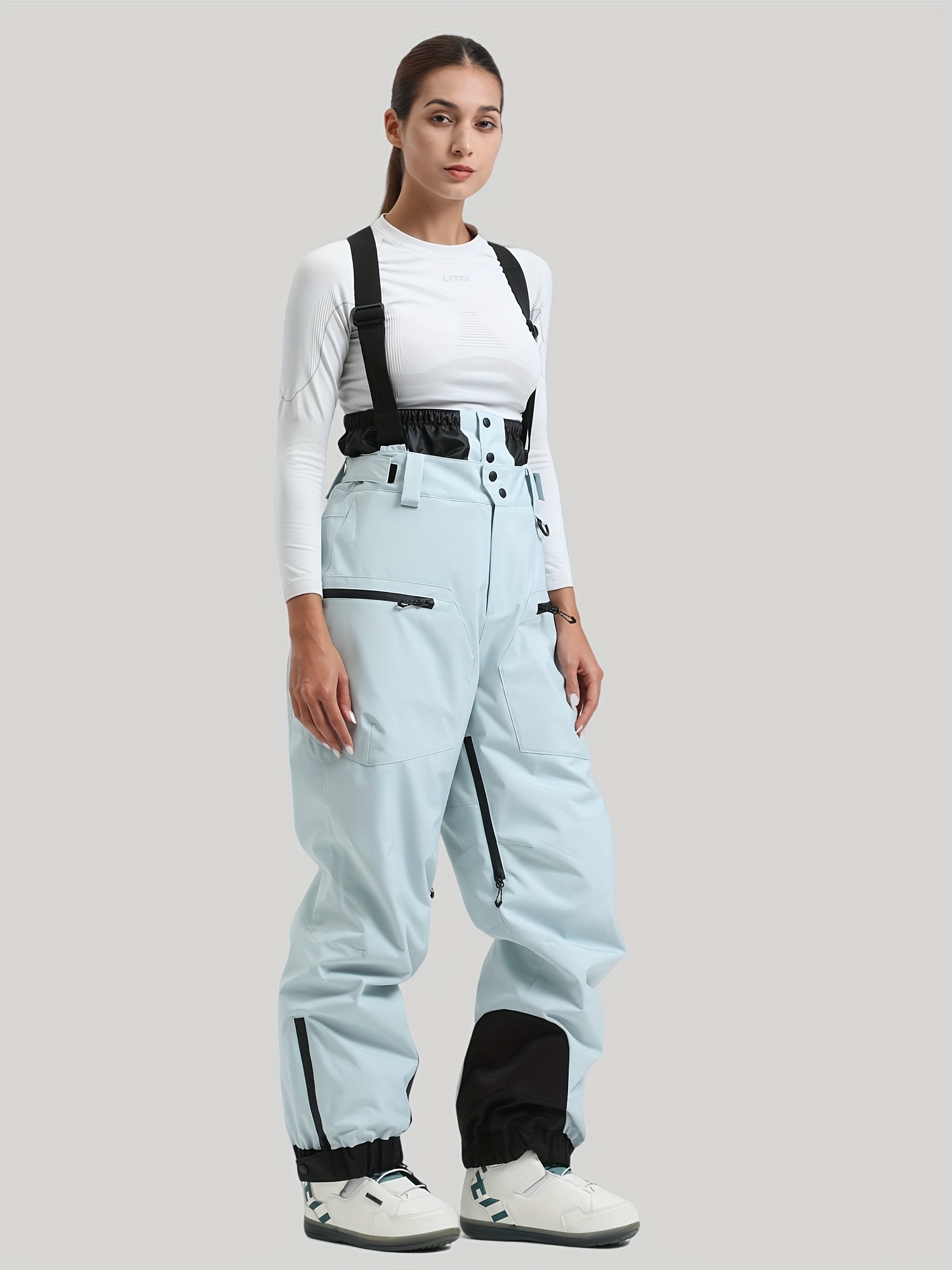 womens light   snow pants with black accents breathable windproof loose fit multiple pockets adjustable straps for   outdoor sports ski pants   sporty design durable fabric