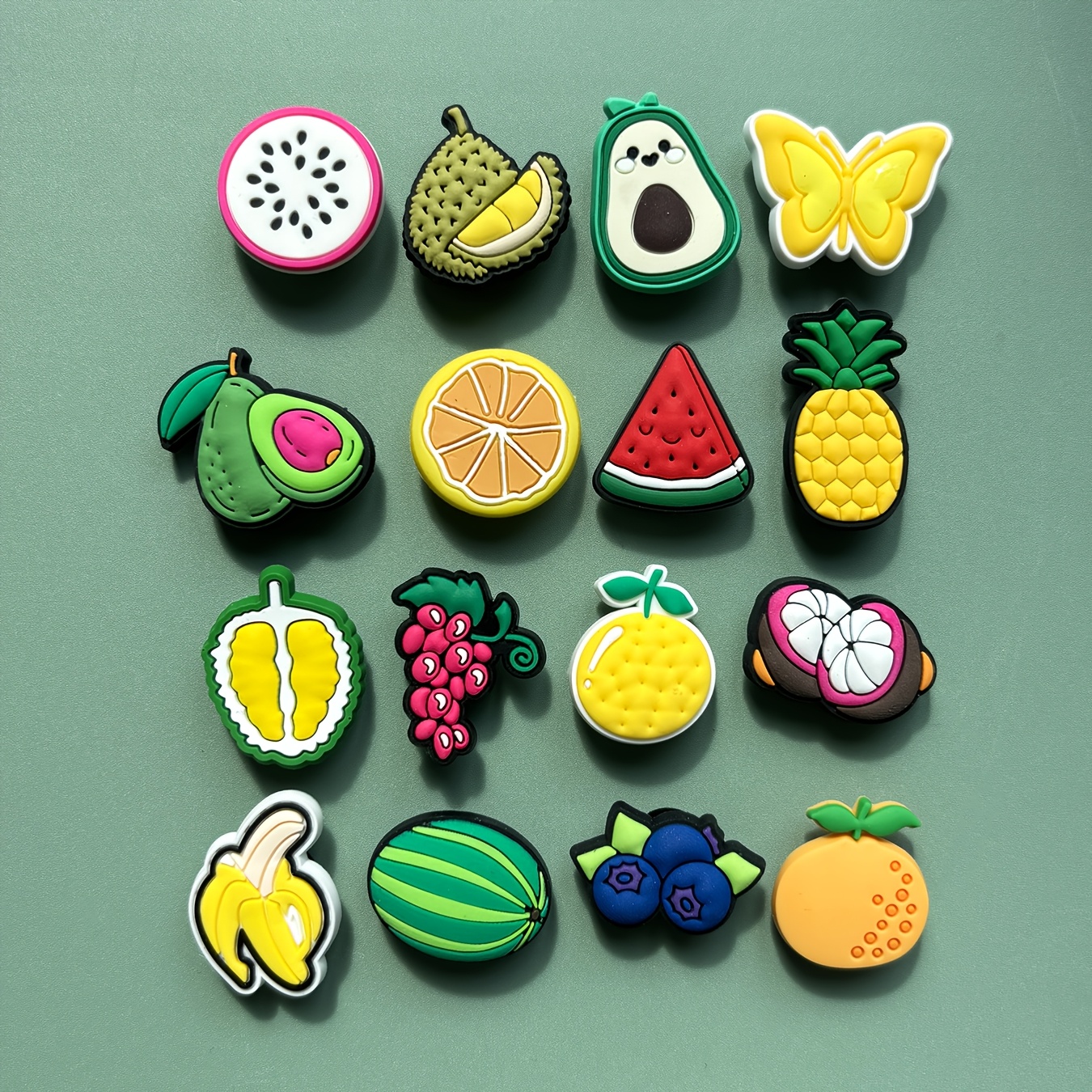 16pcs Fruit Platter Series Shoe Charms - Avocado, Banana, Blueberry & More - Vibrant Pvc Decorations For Shoes, Bracelets, Wristbands - & Christmas Gifts For Sports Activities, Shoe Decoration Charms