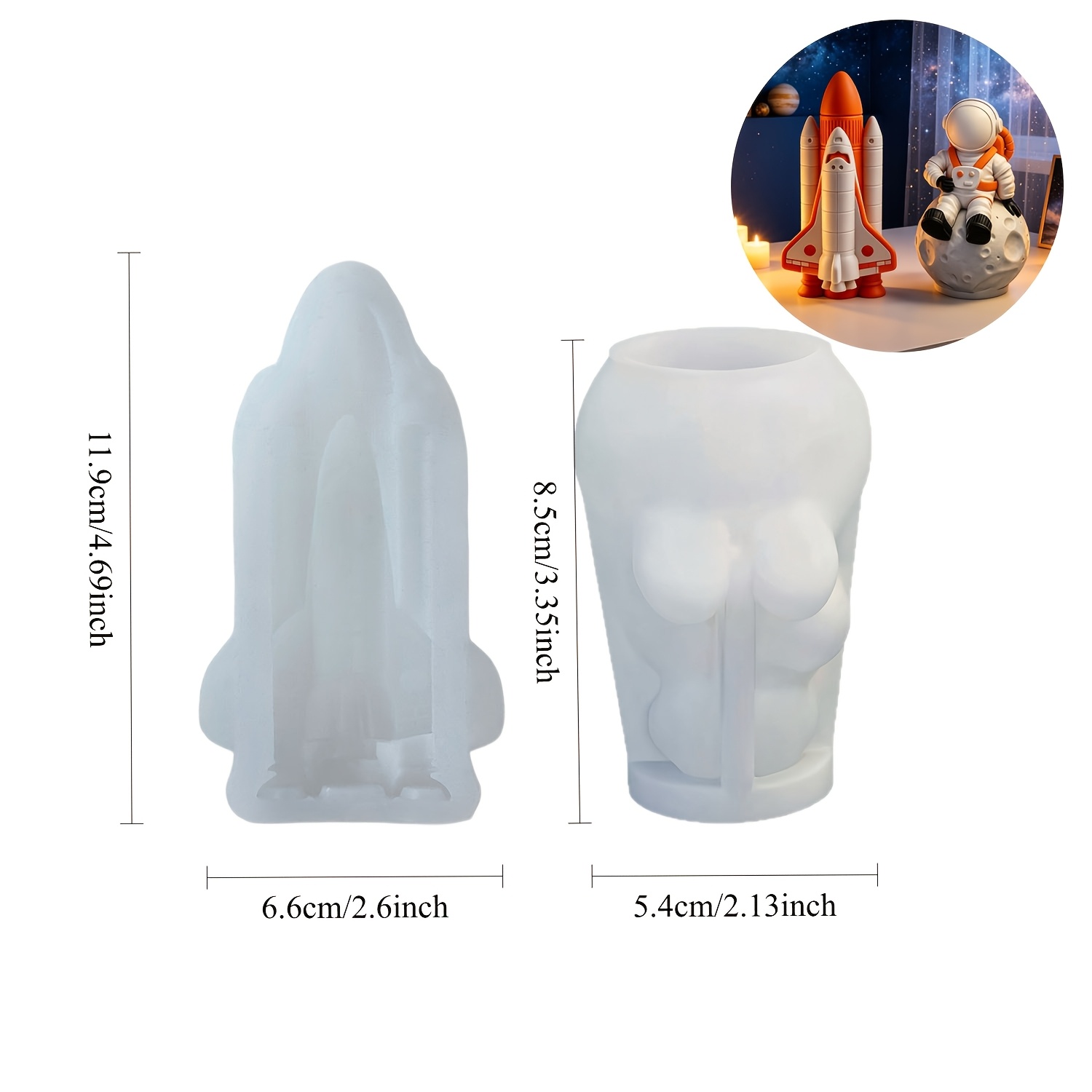 TEMU 2pcs Aviation Series Rocket Astronaut Silicone Molds For Diy Handmade Aromatherapy Candles, Plaster, And Resin Crafts. Suitable For Making