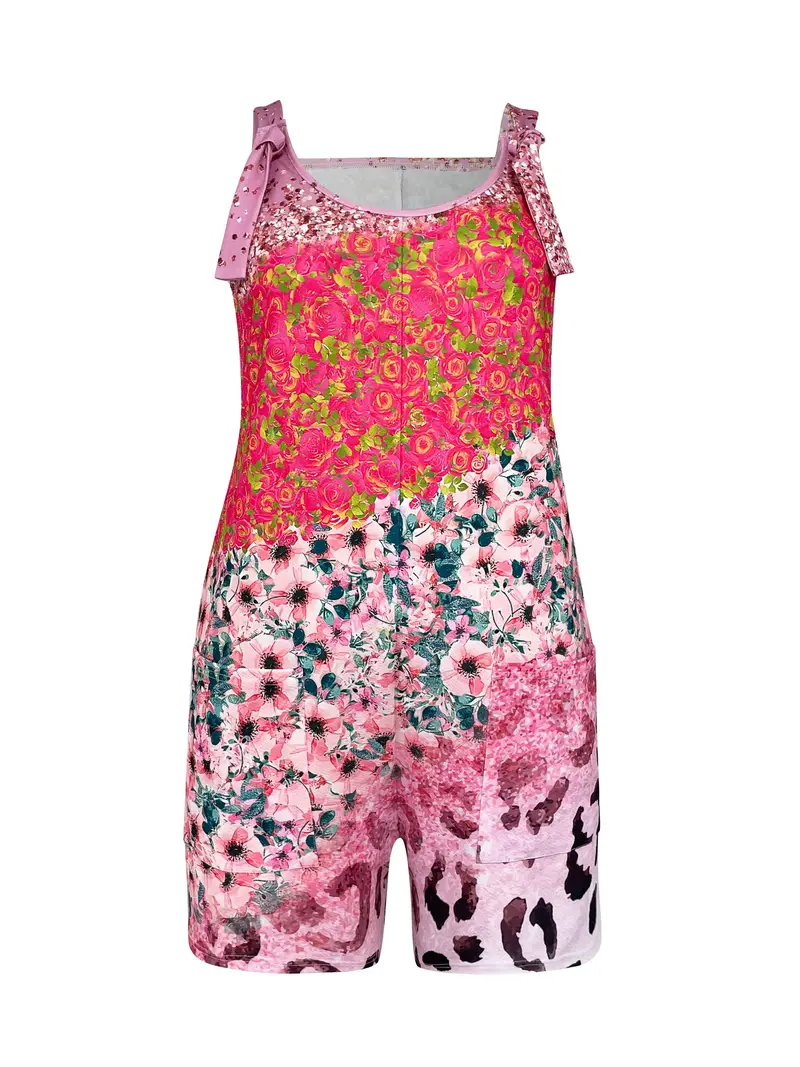 Plus Size Floral Print Romper Jumpsuit, Casual Pocket Sleeveless Romper ...