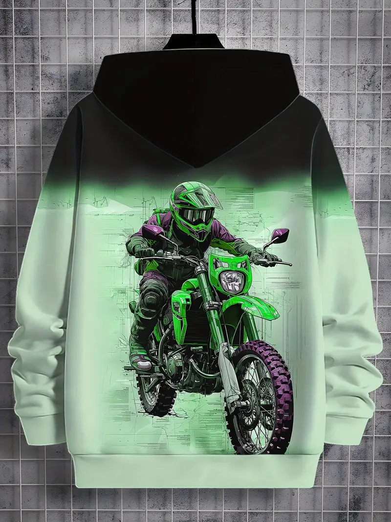 casual fashion style gradient style motorcycle boy print pattern outdoor leisure comfortable hoodie top details 5