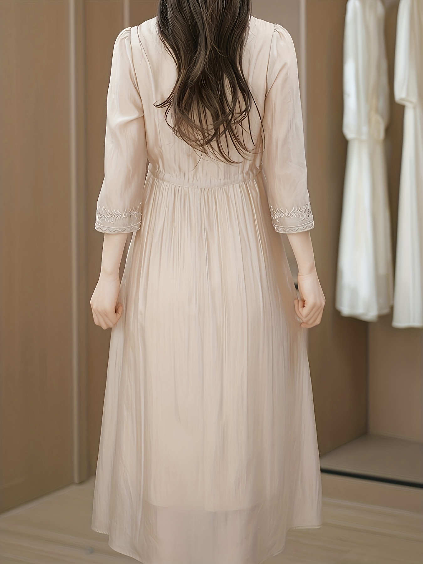 sheer mesh embroidered dress Floral Embroidery Mesh A-line Wedding Gown Long Side Drapes GLGL3428 main image 1