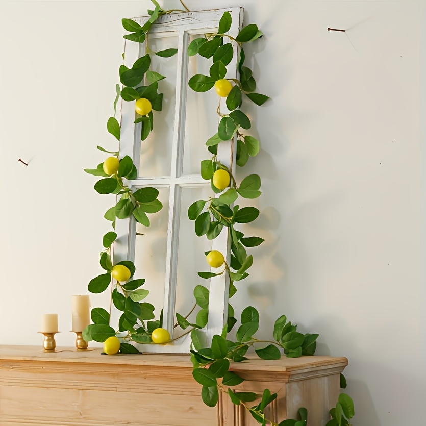 

1pc Party Joy Artificial Lemon Vine Garland, 185cm Greenery For Home Decor, Living Room, Door Frame, Staircase Hanging, Tabletop Decoration - , Plastic, No Container, Reunion Use, Decor