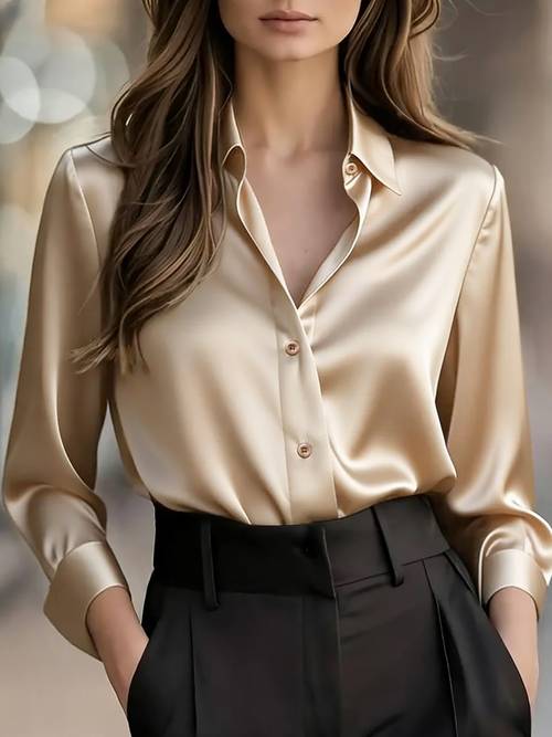 womens satin shirt long sleeve blouse elegant satin button top for work office casual