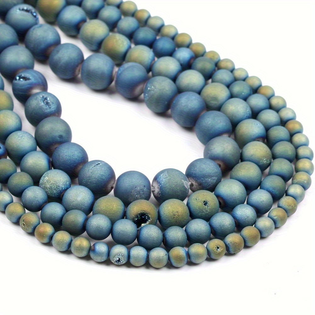 

Light Blue Druzy Agate Beads For Jewelry Making - Natural Stone Spacers, 4mm-12mm Sizes, Diy Bracelet & Necklace Crafts, 15" Strand