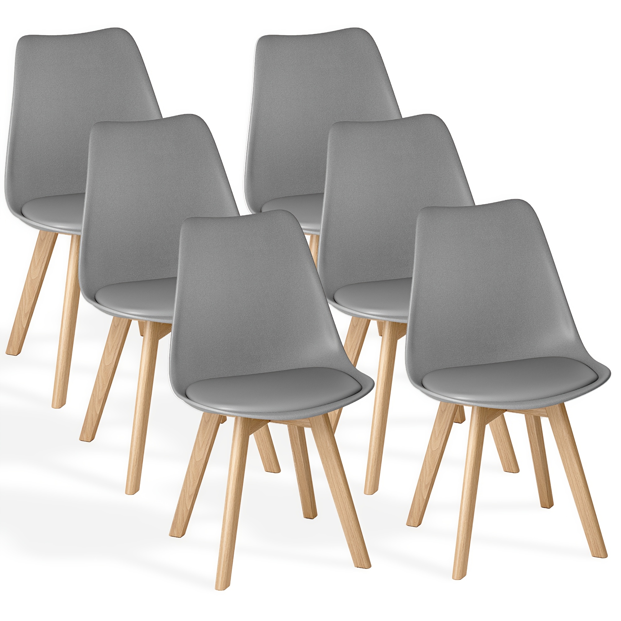 Image of 6pcs Modern Dining Chair Set, Ergonomic Kitchen Chair With Sturdy Wood - Tone Legs & Easy To Clean, Side Chairs For Kitchen & Restaurant