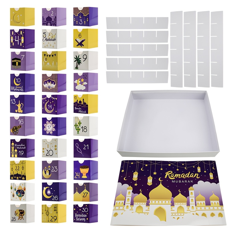 

Calendrier adventiste de 30 jours pour le Ramadan avec tiroirs - Design d'art islamique Eid , boîtes cadeaux en carton remplies pour , fournitures de fête et stockage