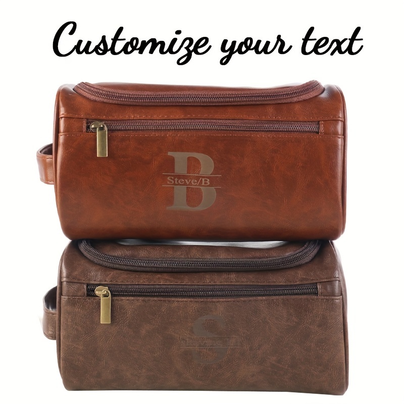 

Personalized Leather Toiletry Bag For Men - Custom Monogram Initials Travel With Lining, Light Brown, Ideal Gift For Husband, Friend, Family - Do Not Wash (1pc)