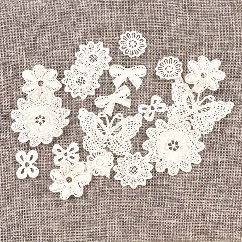 

20pcs Assorted White Floral & Lace Embroidery Patches, 2-5.5cm - Elegant Mesh Appliques For Diy Fabric, Clothing, And Craft Decorations