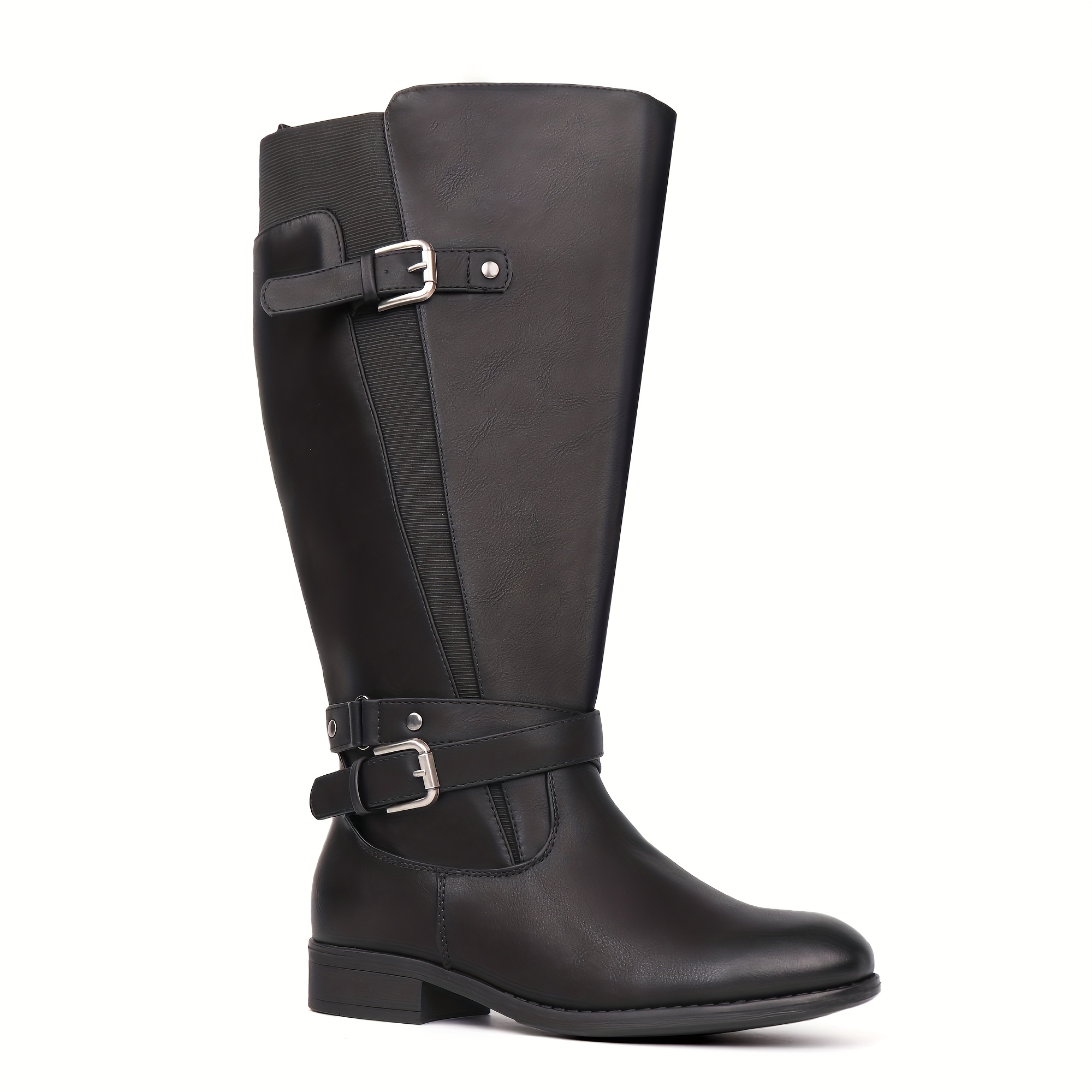 Image of Women's Riding Boots With Extra Wide Shaft, Low Heel, Ankle Strap, , Knee-high Boots, Women Shoes