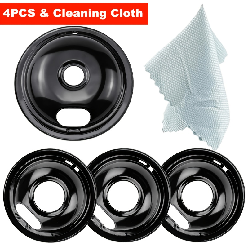 TEMU 5pcs W10290350 W10290353 Porcelain Burner Drip Pans Replacement For Electric Stove Range Bowls Includes 1 Large 8-inch And 3 Small 6-inch Drip