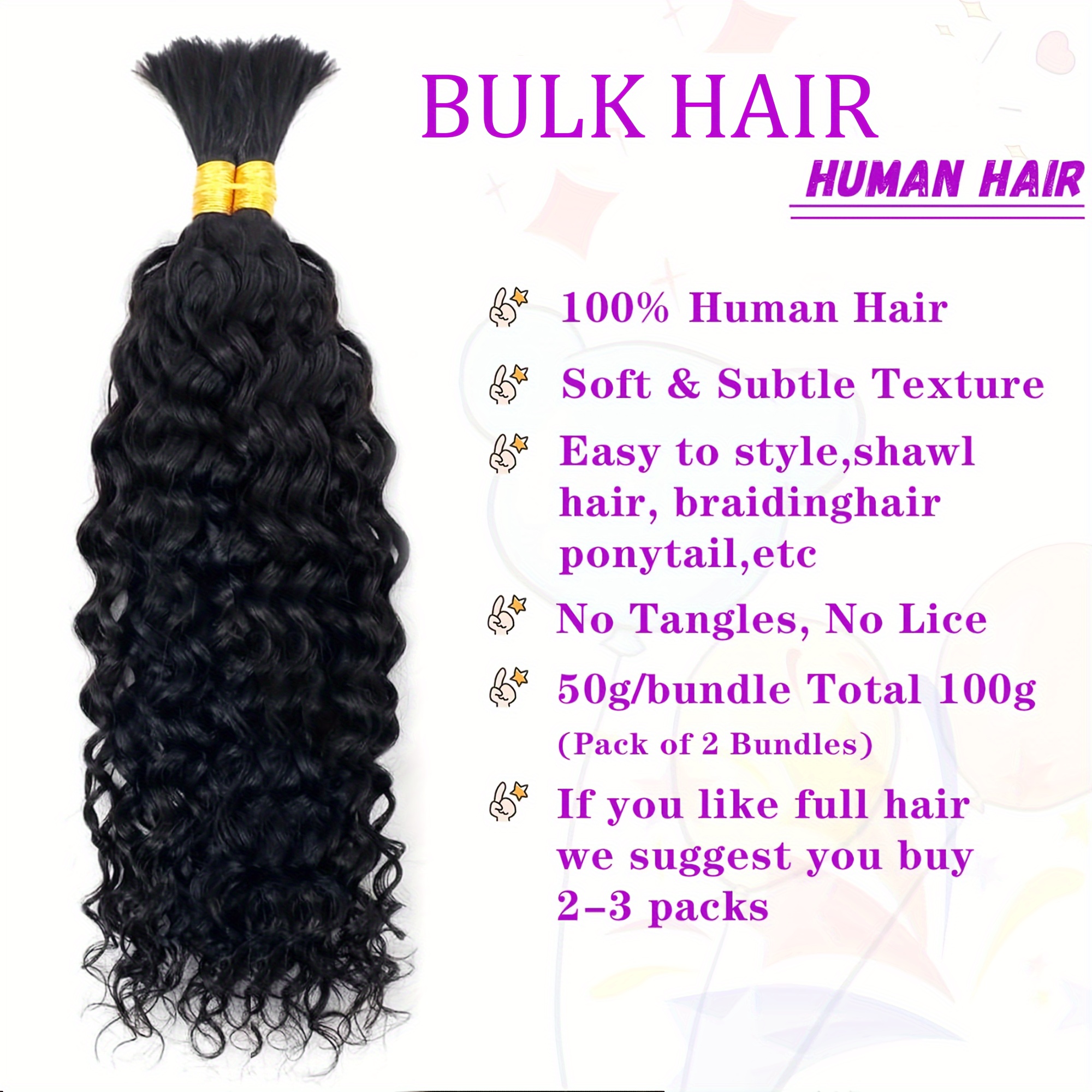 Human Braiding Hair Water Wave Bulk Human Hair Braiding No - Temu