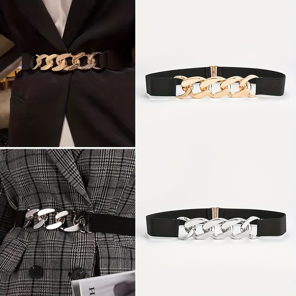 

1pc Metal Chain Elastic Belt, For Suit Coat, Teen Girls Waist Belt