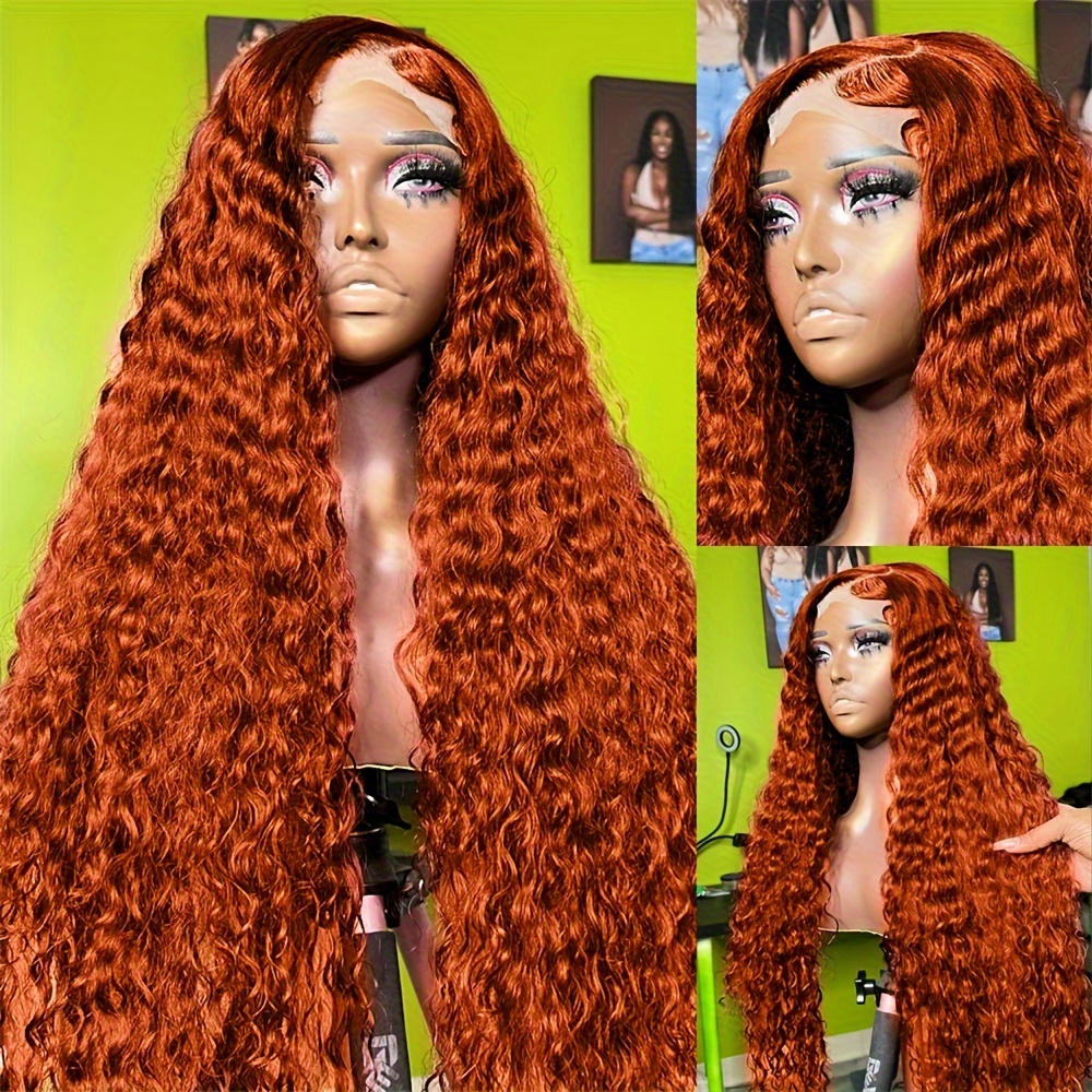 TEMU 13x4 Deep Wave Orange Ginger Lace Front Wig Orange Glueless Lace Frontal Wig Curly Lace Frontal Wig Curly Orange Colorful Wig For Women For