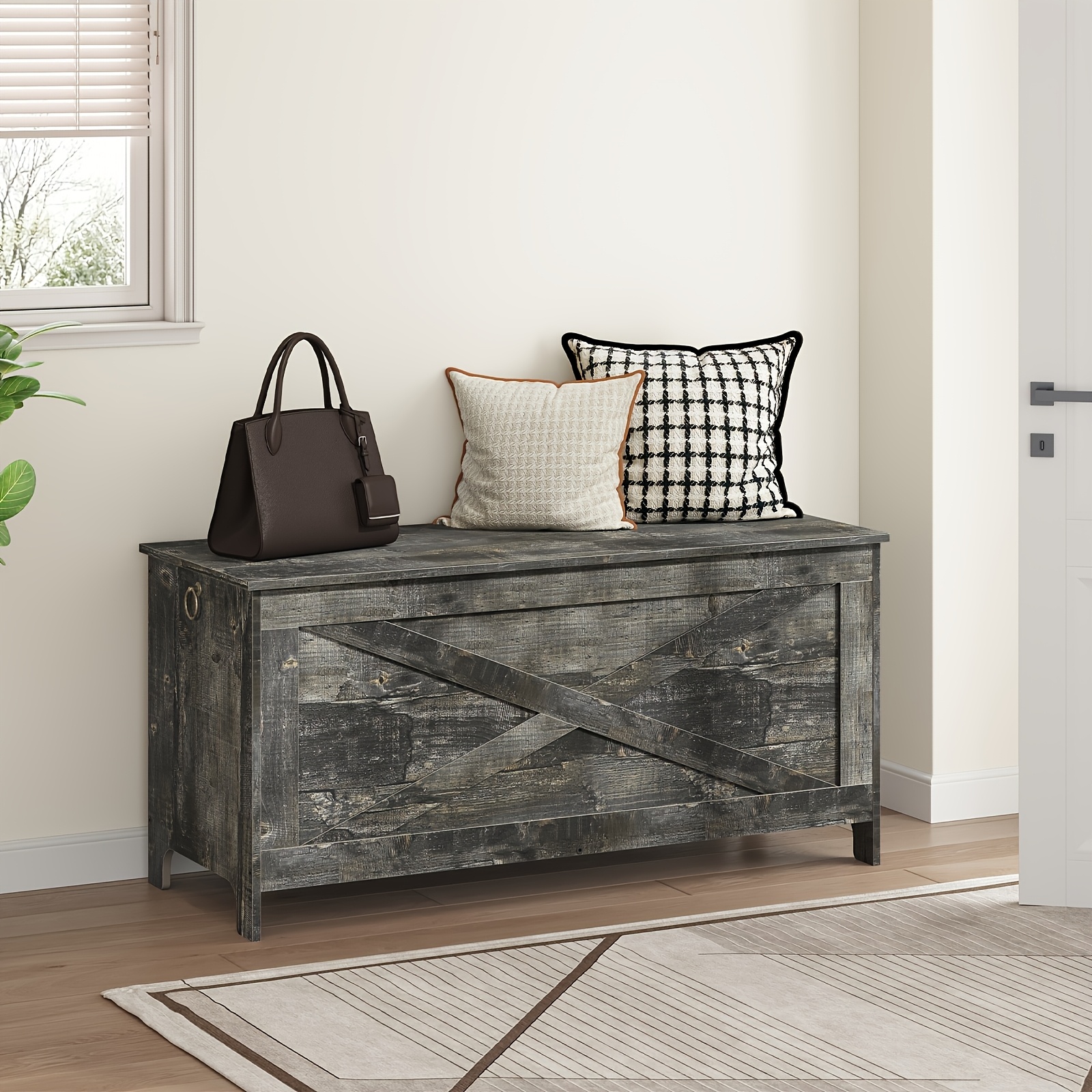 TEMU 100cm Storage Cabinet With Bench - Multifunctional Storage Box, Suitable For Home, Office, And Entryway Spacious Organizer, Bench With Storage